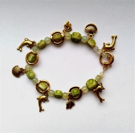 Gold Plated Nautical Beach Bracelet Green Algae Bracelet Life Etsy