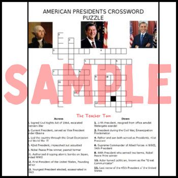 American Presidents Crossword Puzzle By TheTeacherTom TPT