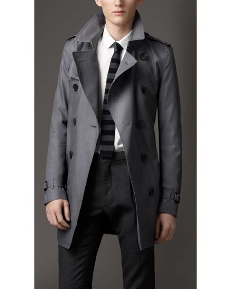 Burberry Mid Length Cotton Gabardine Trench Coat In Gray For Men Lyst