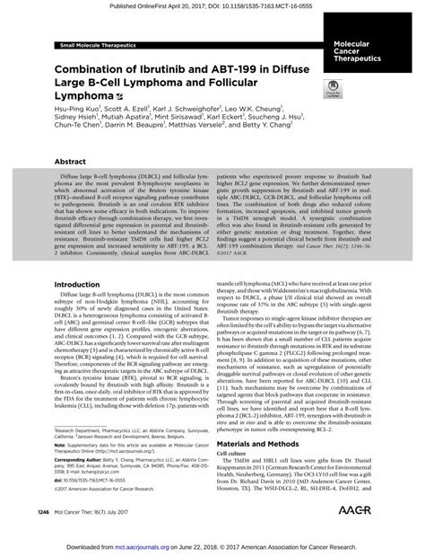 PDF Combination Of Ibrutinib And ABT 199 In Diffuse Large B Mct