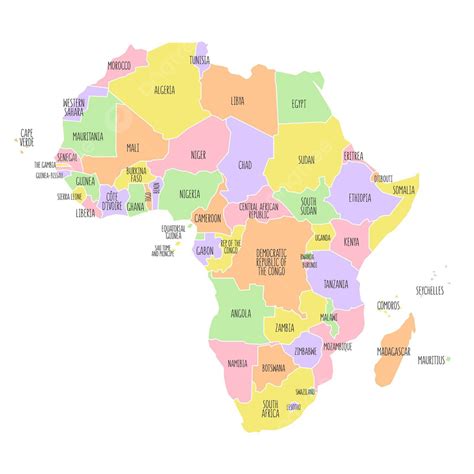 áfrica Mapa Político Bajo Detallado Nombres Color