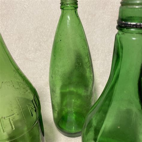 Lot Of 3 Vintage Green Glass Soda Bottles Quart Washed Clean Ebay