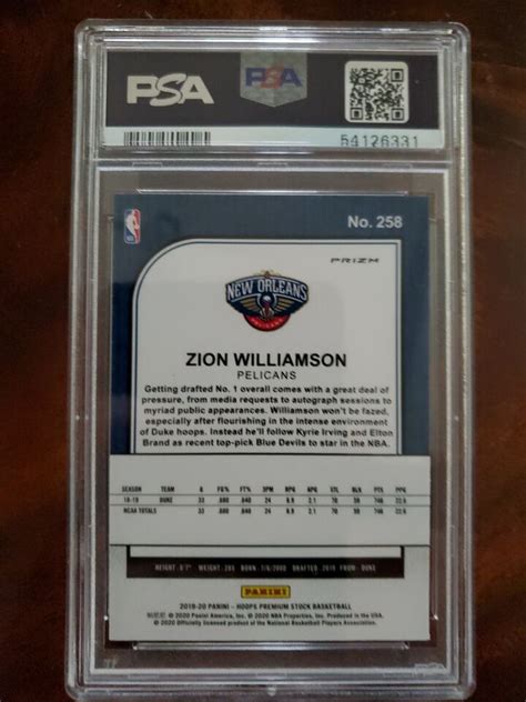 Hoops Premium Stock Zion Williamson Silver Mojo Rookie Card