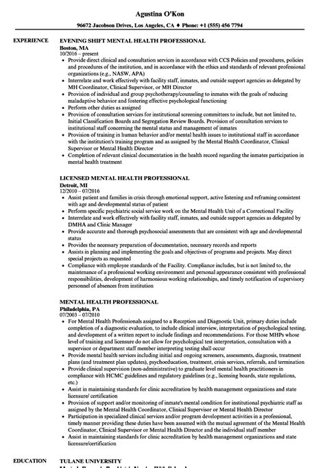 Mental Health Professional Resume Samples Velvet Jobs