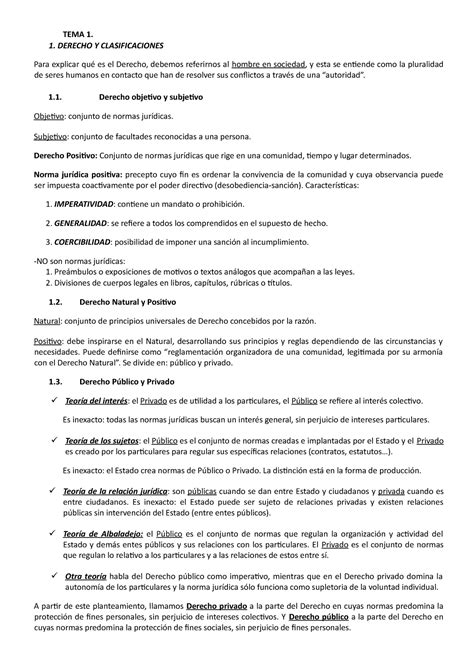 Civil Tema 1 1 Derecho Y Clasificaciones Para Explicar Qué Es El