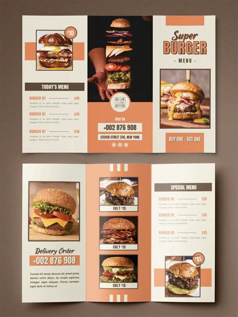 Burger Menu Trifold Brochure Template Ai Eps Psd Brochure Graphic