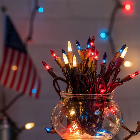 Red White And Blue String Lights With Brown Wire 66 Ft 200 Count Ul