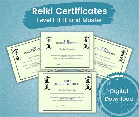 Reiki Certificates Levels I II III And Master Editable PDF Reiki