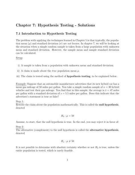 Chapter 7 Hypothesis Testing Solutions