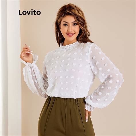 Lovito Blusa Moda Evangélica Elegante Lisa de Chiffon Ponto Suíço