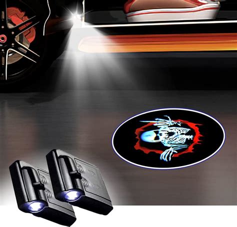 Fungorgt 2 Pcs Car Door Lights Logo Projector Skull Skeleton Universal Wireless Car