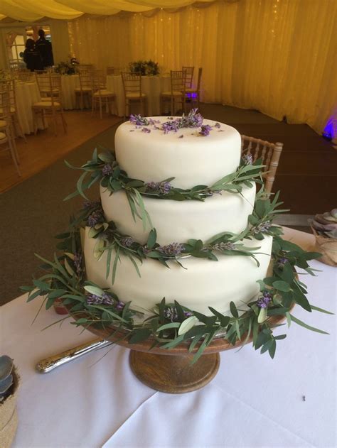 Wedding Cake With Olive Leaves Eucalyptus And Lavender Wedding Cakes