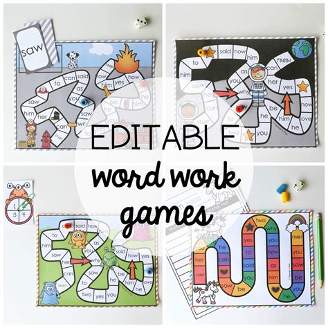 15 Word Work Board Games - EDITABLE - Playdough To Plato