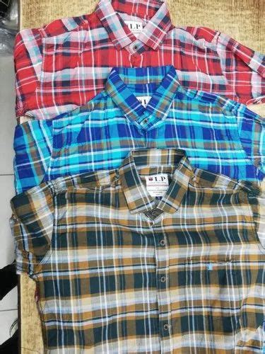 Checks Collar Neck Men Check Readymade Cotton Shirt Machine Wash Size