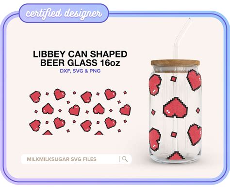 Valentine Day Svg Wrap For Libbey 16oz Can Glass Hearts Cup Wrap Svg