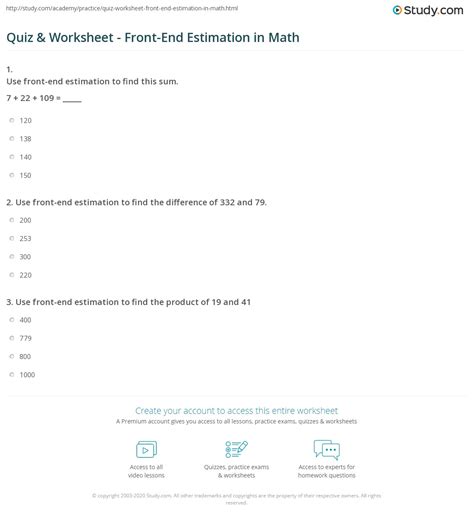 Front End Estimation Worksheets - Printable Word Searches