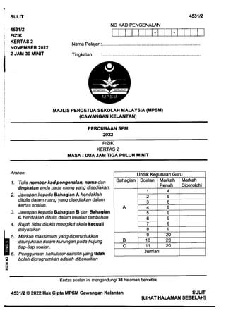 Fizik K2 Percubaan SPM Kelantan 2022 Pdf