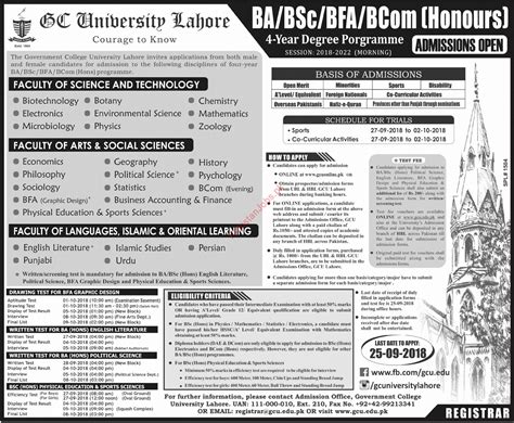 Gc University Admissions Ba Bsc Bfa B Honours Government