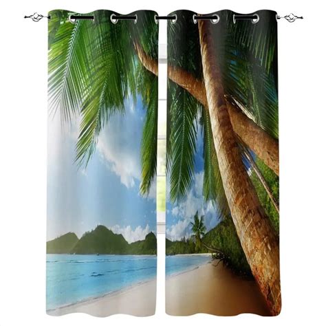 Beach Themed Decor Curtains Exotic Lagoon Sand Sea Ocean Paradise