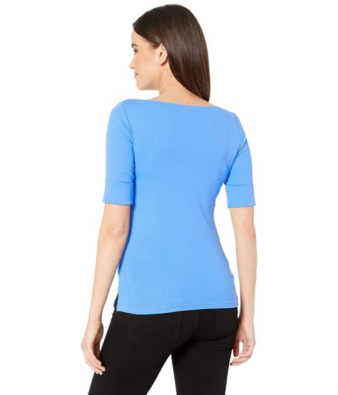 Lauren By Ralph Lauren Cotton Boat Neck Top In Blue Lyst