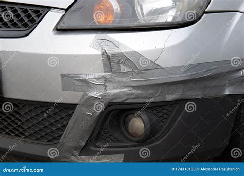 Bumper Of A Grey Sealed With Grey Scotch Tape Stock Image Image Of