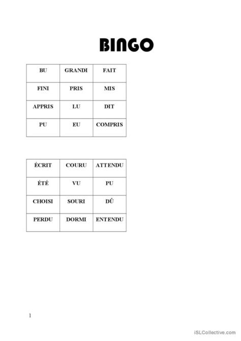 20 Bingo Français FLE fiches pedagogiques pdf doc