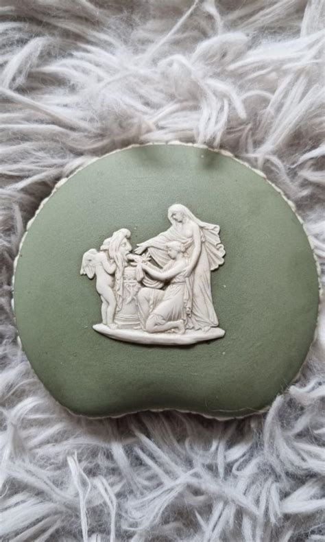 Vintage Wedgwood Sage Green Jasperware Bean Shaped Trinket Box