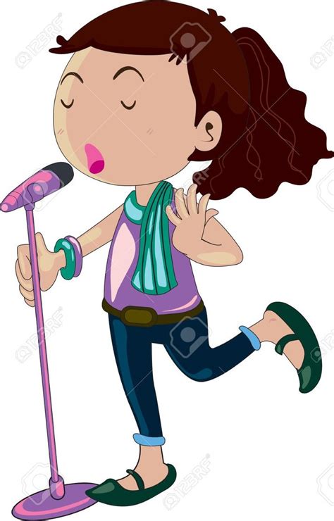 Ilustración De La Niña Cantando En Un Micrófono Ilustraciones