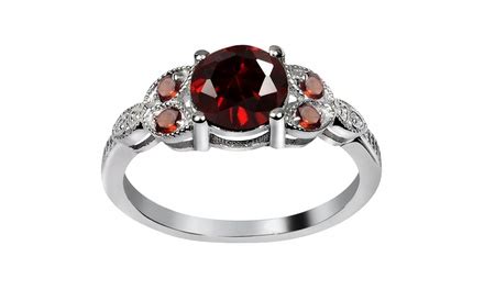 Carat Weight Genuine Garnet Sterling Silver Ring Groupon