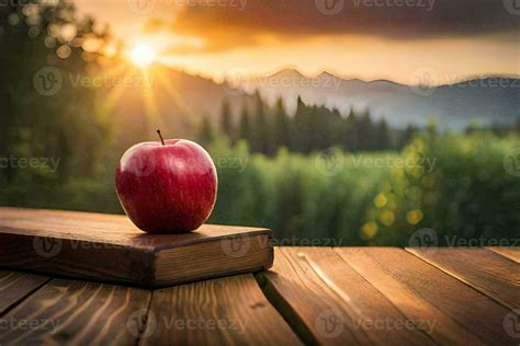 apple on a book, sunset, nature, apple, hd wallpaper. AI-Generated ...