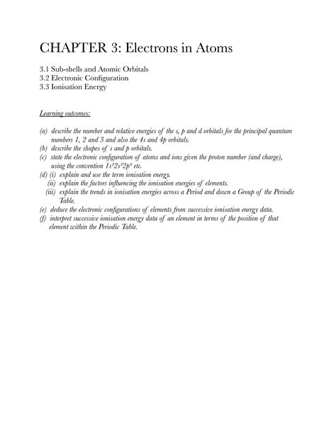 Chemistry zimsec chapter 3 electrons in atoms | PDF
