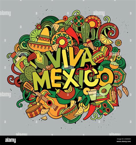 Viva Mexico Sketchy Outline Festive Background Stock Vector Image Art