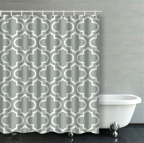 Artjia Moroccan Quatrefoil Pattern In Silver Crisp Gray Bathroom Shower