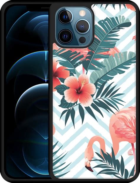 Iphone Pro Max Hoesje Design Op Glas Flamingo Flowers Designed