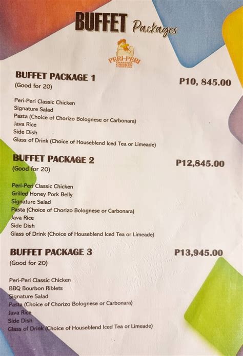 Menu At Peri Peri Charcoal Chicken And Sauce Bar Vista Mall Taguig