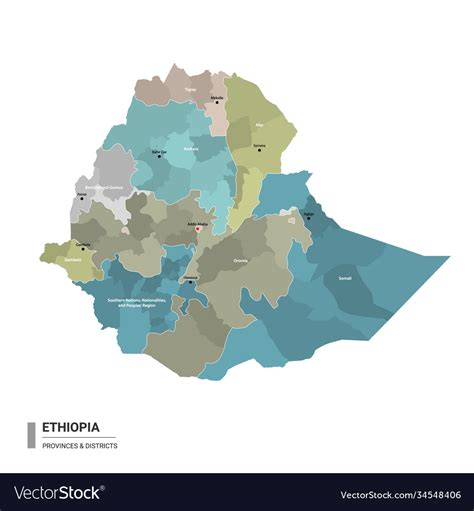 Ethiopia Higt Detailed Map With Subdivisions Vector Image