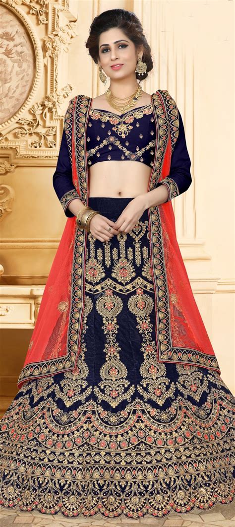 1542382 Mehendi Sangeet Blue Color Velvet Fabric Lehenga