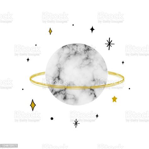 Vector Illustration With Saturn With Marble Texture Trendy Cosmic