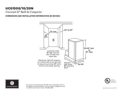 Ge Ucg1500nww Ucg1500nbb Ucg1520nss Ucg1510nii Specification Sheet