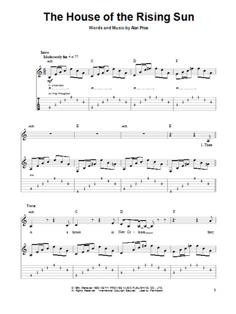 The House Of The Rising Sun By The Animals Guitar Tab Play Along