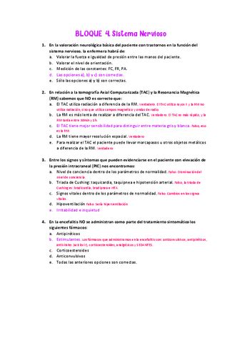 BLOQUE 4 SISTEMA NERVIOSO Resuelto Y Con Anotaciones Pdf