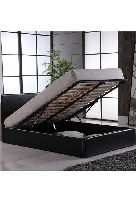 Beds Ottoman Double Storage Bed Faux Leather With Gas Lift Up Base