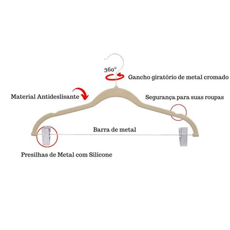 Cabides De Veludo Adulto Barra De Metal E Presilha Elo