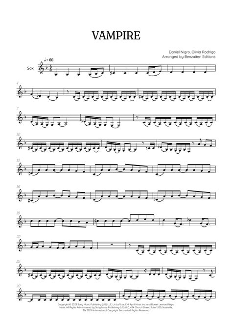 Vampire Arr Benzaiten Editions By Olivia Rodrigo Sheet Music For