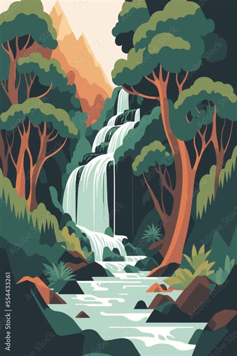 Waterfall Forest Nature Tropical Background Jungle Wallpaper Stock