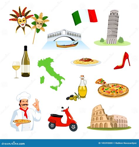 Italy Symbols And Icons Stock Vector Illustration Of Vector