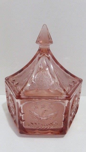 Vintage Dusty Rose Pink Tiara Glass Colonial American Eagle And Stars Candy Dish Tiaraglass