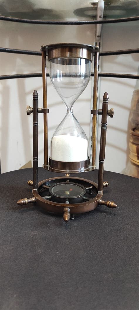 Sand Timer Sandclock Antique Brass Sand Timer With Compass On Wooden