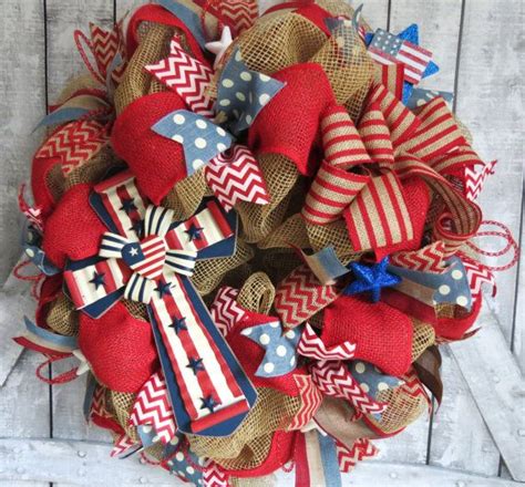 Patriotic Deco Mesh Wreath July Th Wreath Memorial Day Etsy Deco