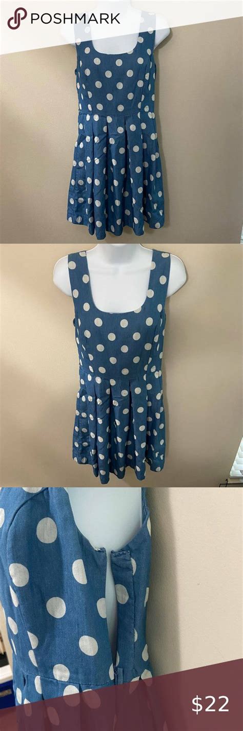 Monteau Los Angeles Blue Polka Dot Sleeveless Fit And Flare Dress Size